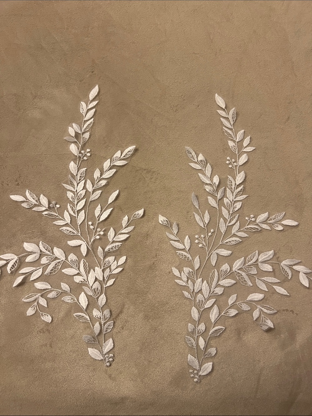Delicate Ivory Leaf Appliqué Pair - Embroidered Floral Accents